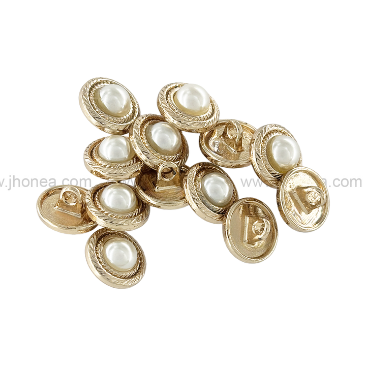 Shiny Gold Round Shape Pearl Metal Button with Downhole Loop