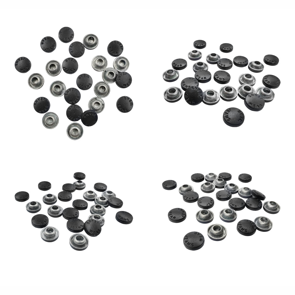 Round and simple rivet stud fasteners for jackets and jeans in matte black color