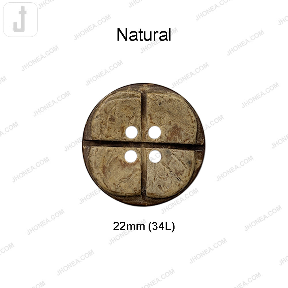 Natural Round 4-Hole Smooth Finish Coco Shell Buttons