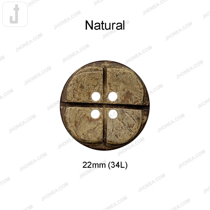 Natural Round 4-Hole Smooth Finish Coco Shell Buttons