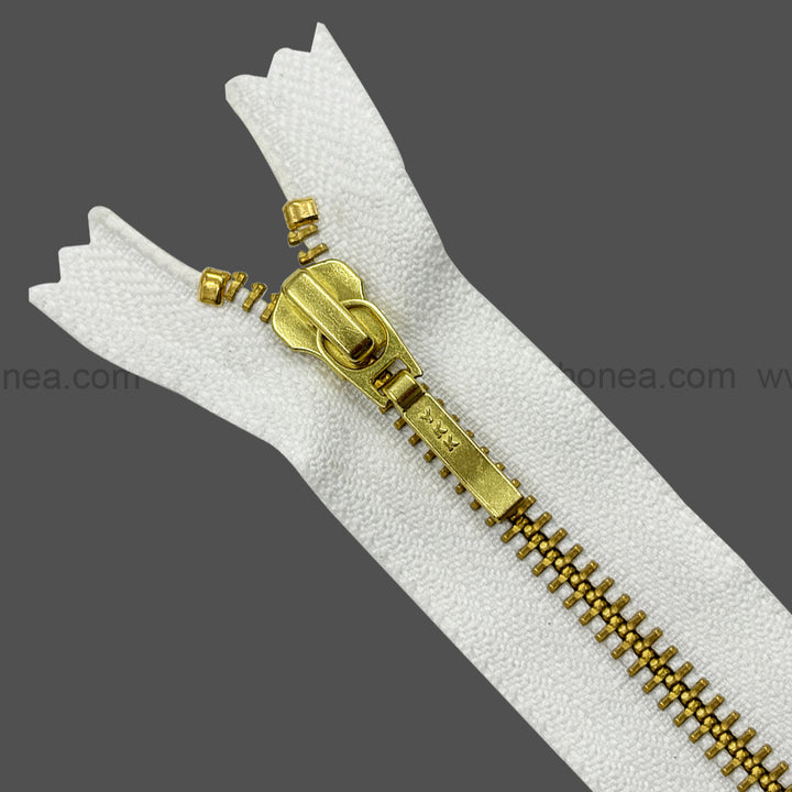 YKK- #5 Quality Designer Gold with White YKK Metal Zipper for Jackets