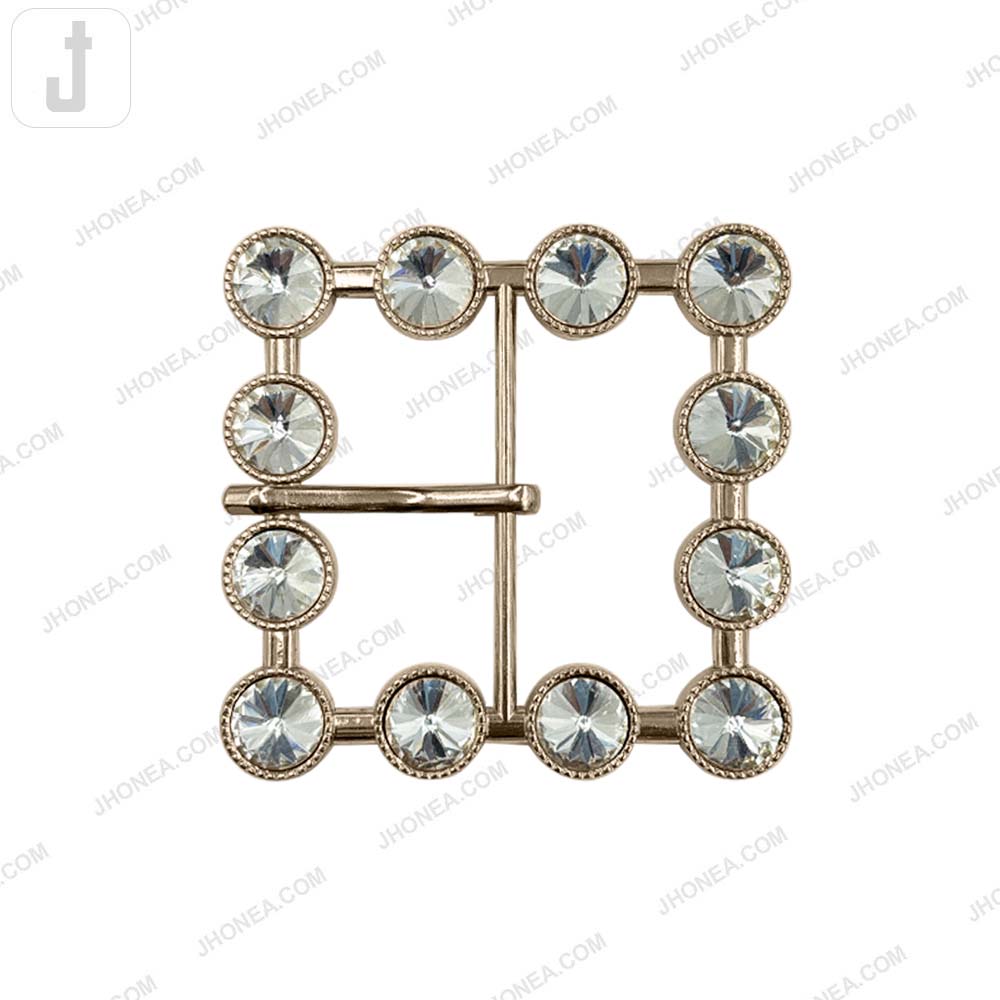 Glamorous Sparkling Square Shiny Gold Diamond Belt Buckle