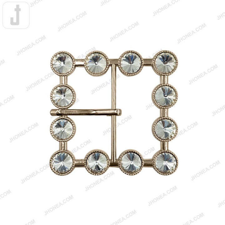 Glamorous Sparkling Square Shiny Gold Diamond Belt Buckle