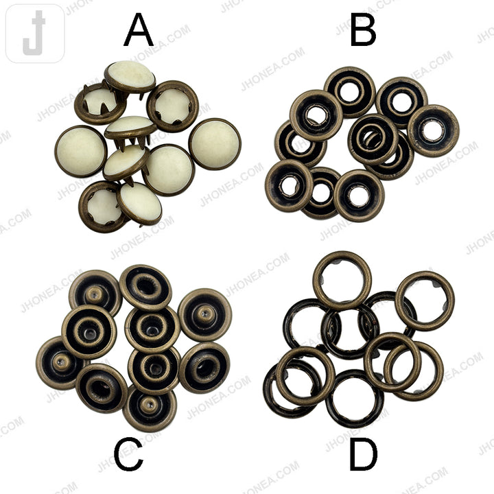 Vintage-Style Solid Brass 4-Part Prong Snap Button for Garments