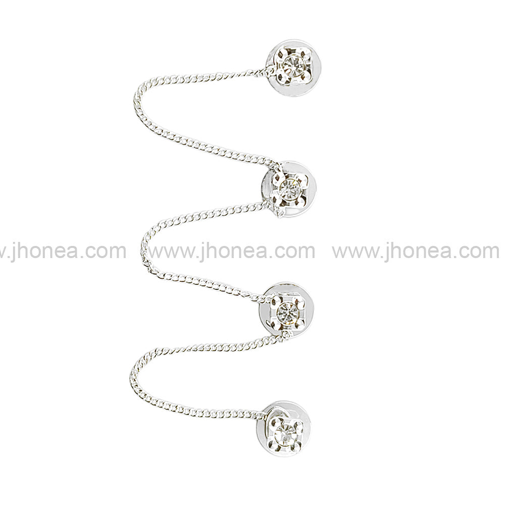 Sparkling Silver Square Shape Diamond Chain Hanging Button