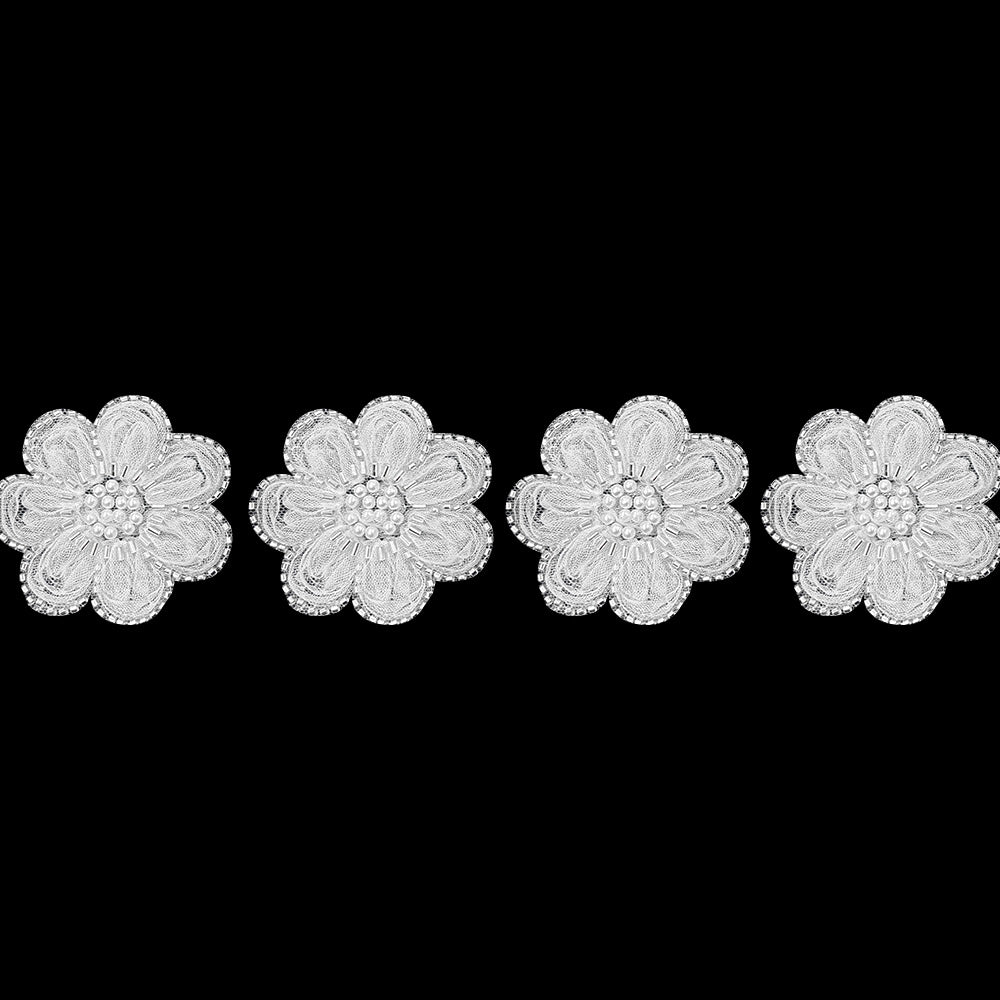 Exquisite Dyeable Mesh Beaded Flower Lace Applique for Dresses & Bridal Wear
