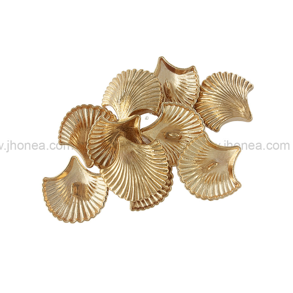 Decorative Shiny Gold Finish Sea Shell Shape 25mm(40L) Shank Metal Button