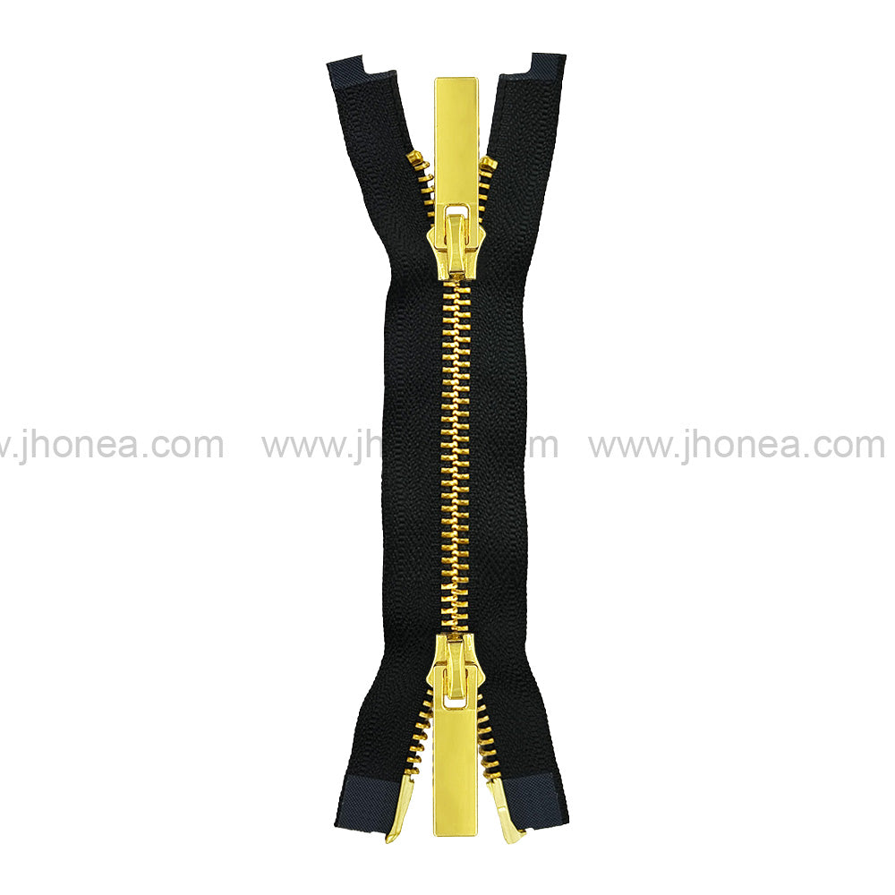 Stylish #5 Two-Way Metal Zipper for Jackets & Dresses. Dark Gold with Black