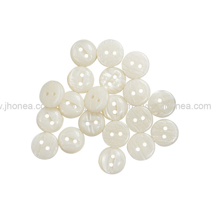 Smooth Pearlescent 2-Hole White Poly Buttons for Clothing
