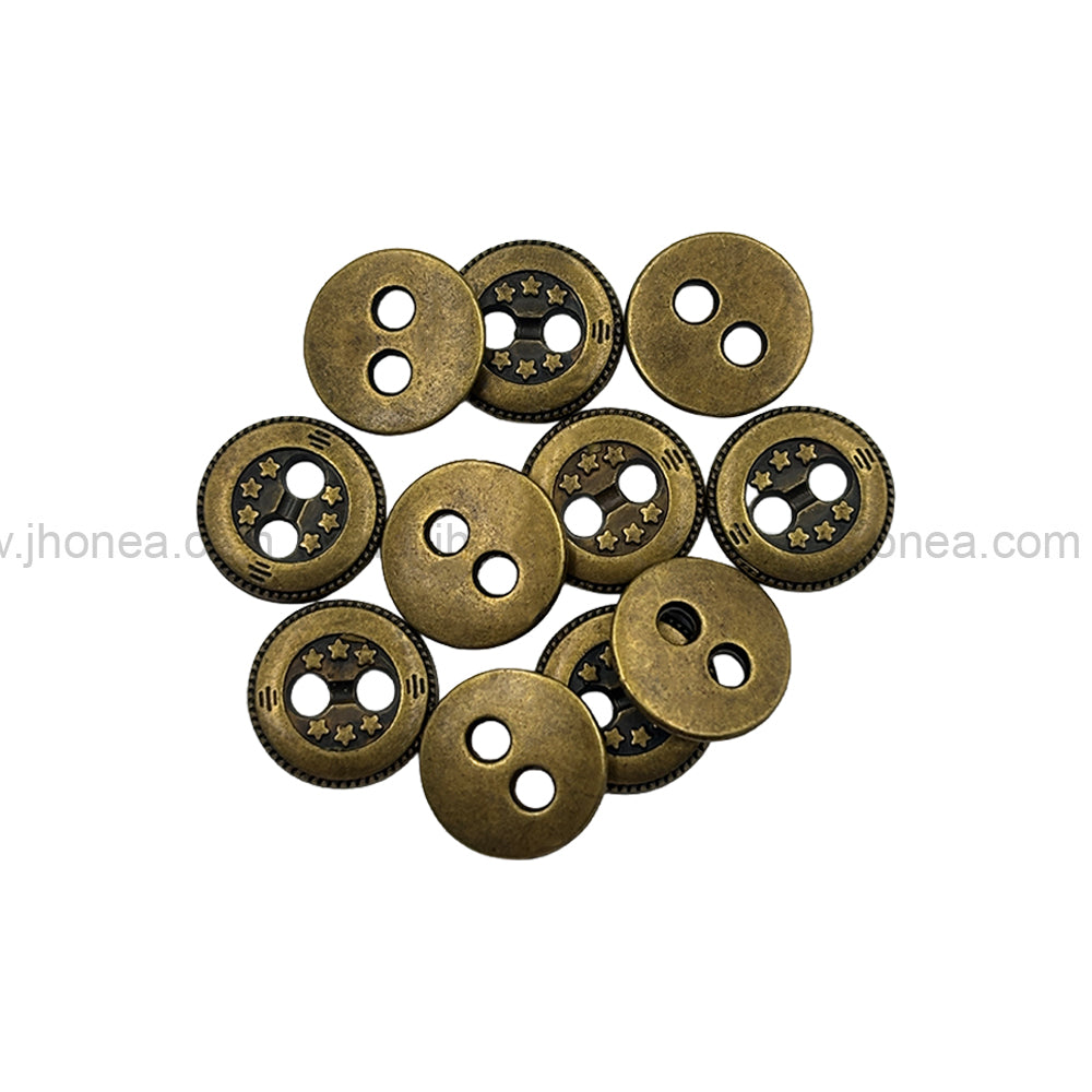 Premium Round Shape Antique Brass Stars Engraved 2-Hole Metal Buttons