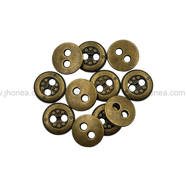 Premium Round Shape Antique Brass Stars Engraved 2-Hole Metal Buttons