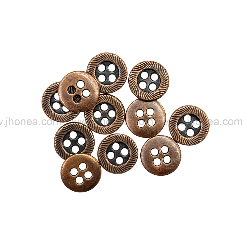 Rounded Rim Antique Copper 4-Hole Shirt/Kurta Metal Buttons