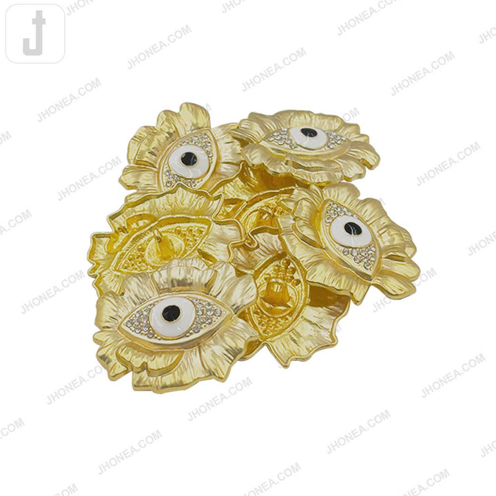 Luxury Matte Gold Evil Eye Metal Button with Diamond Accents
