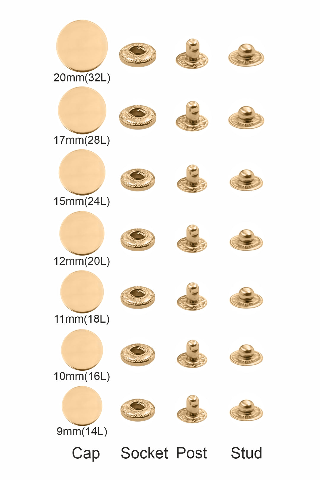 Standard Quality Assorted Metal Snap Buttons 4-Part Snap Fastener Sets