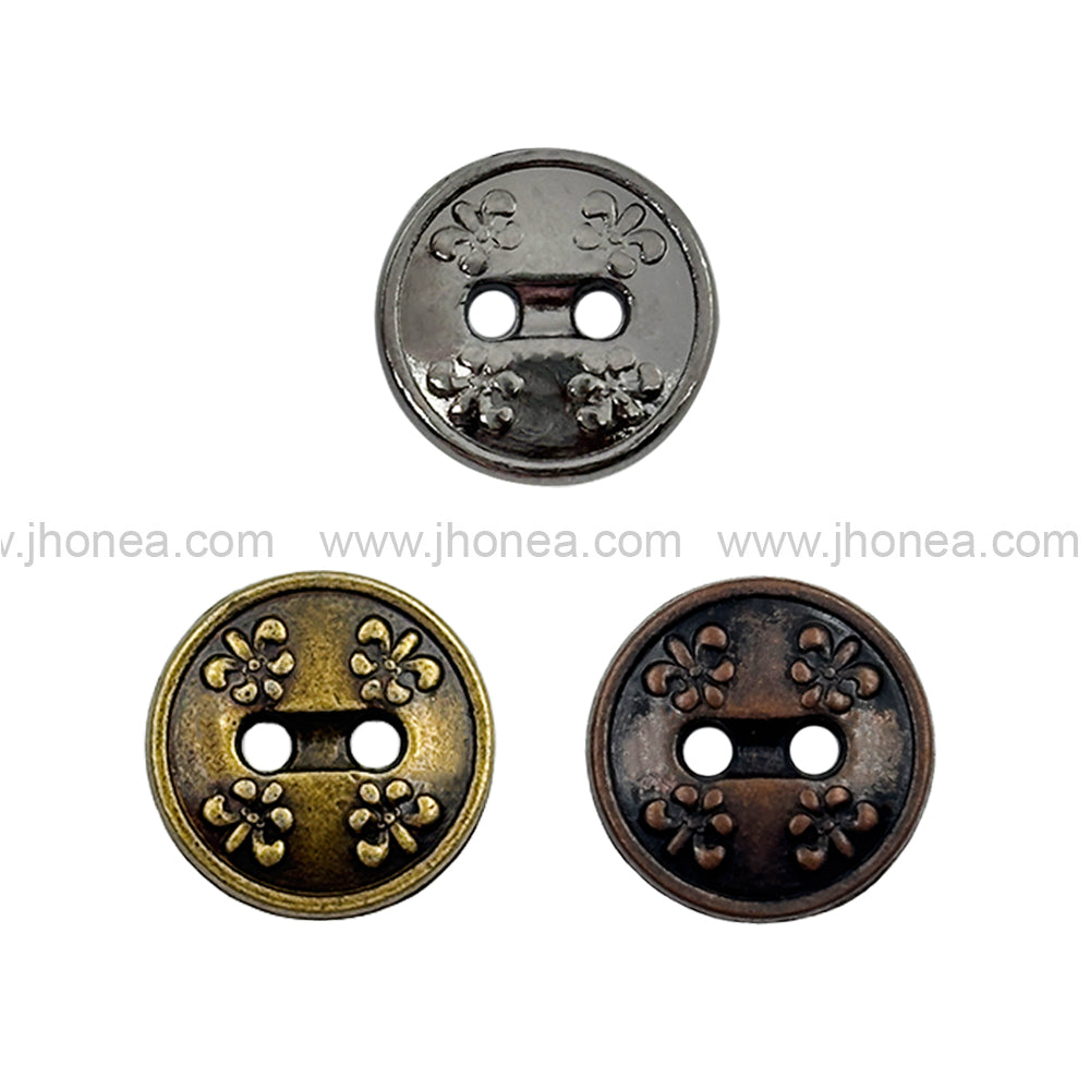 Floral Design Engraved 2-Hole Metal Shirt Buttons