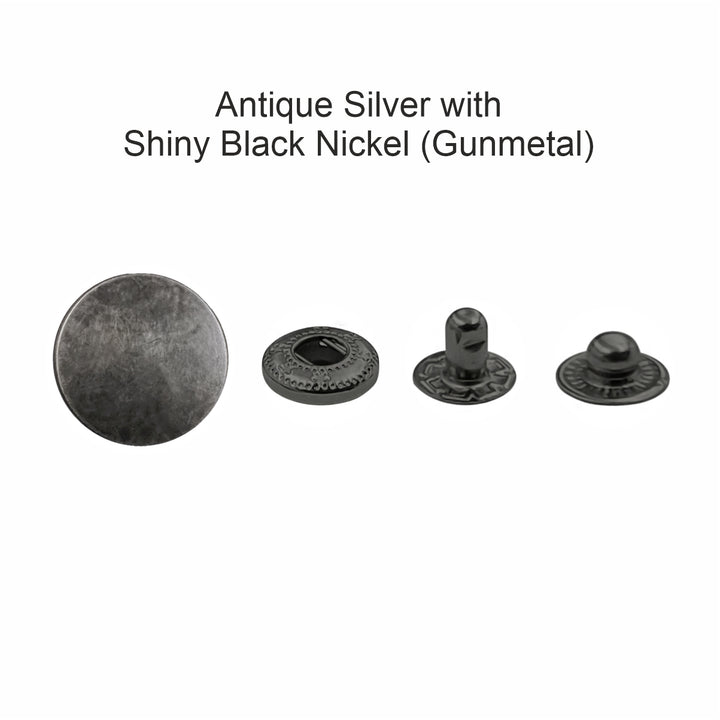Standard-Quality Pewter Silver 4-Part Metal Snap Buttons for Leather, Jackets, DIY