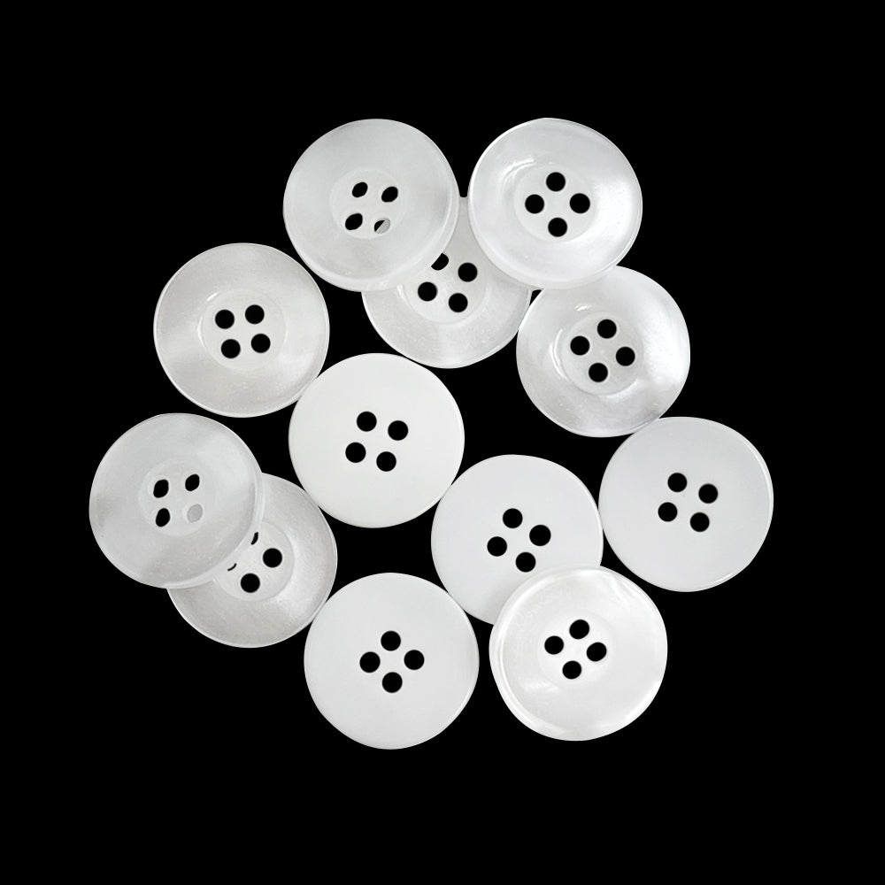 Glossy Pearlescent White 4-Hole 15mm(24L) Polyester Button