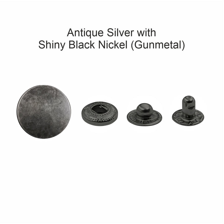 Standard-Quality Pewter Silver 4-Part Metal Snap Buttons for Leather, Jackets, DIY