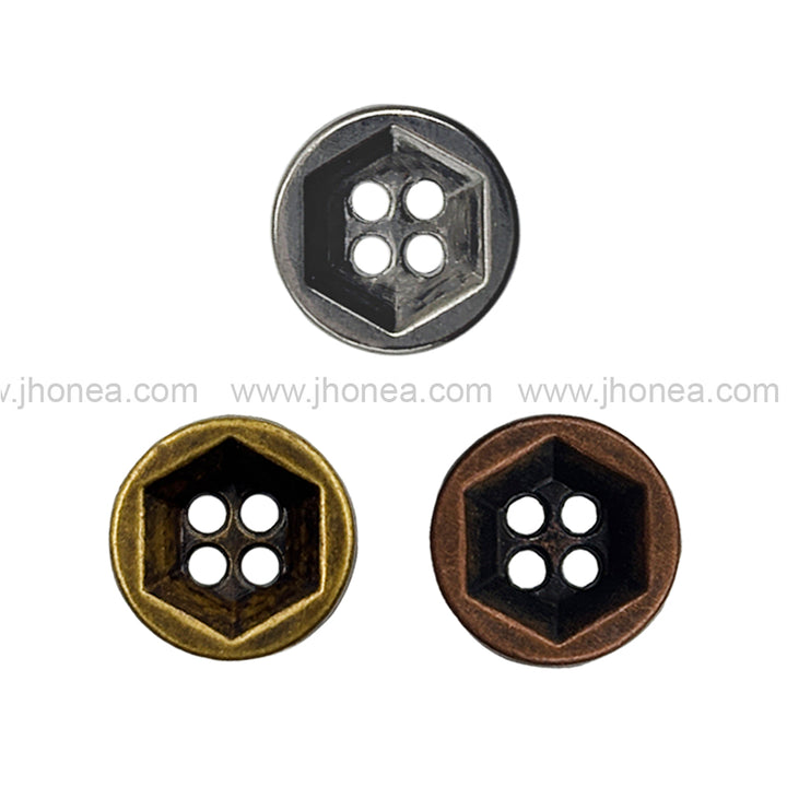 Solid Design Geometric Pattern 4-Hole Metal Shirt Buttons