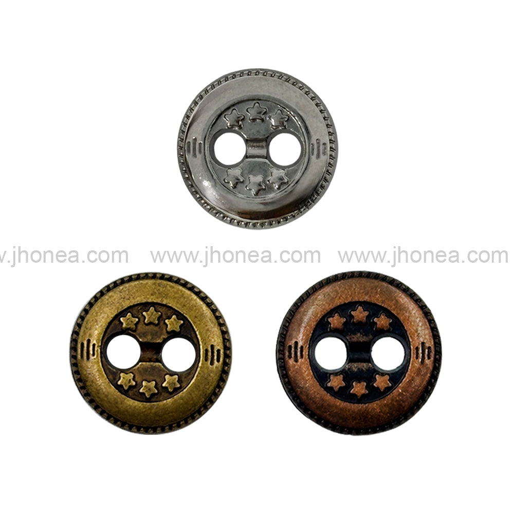 Premium Round Shape Stars Engraved 2-Hole Metal Buttons