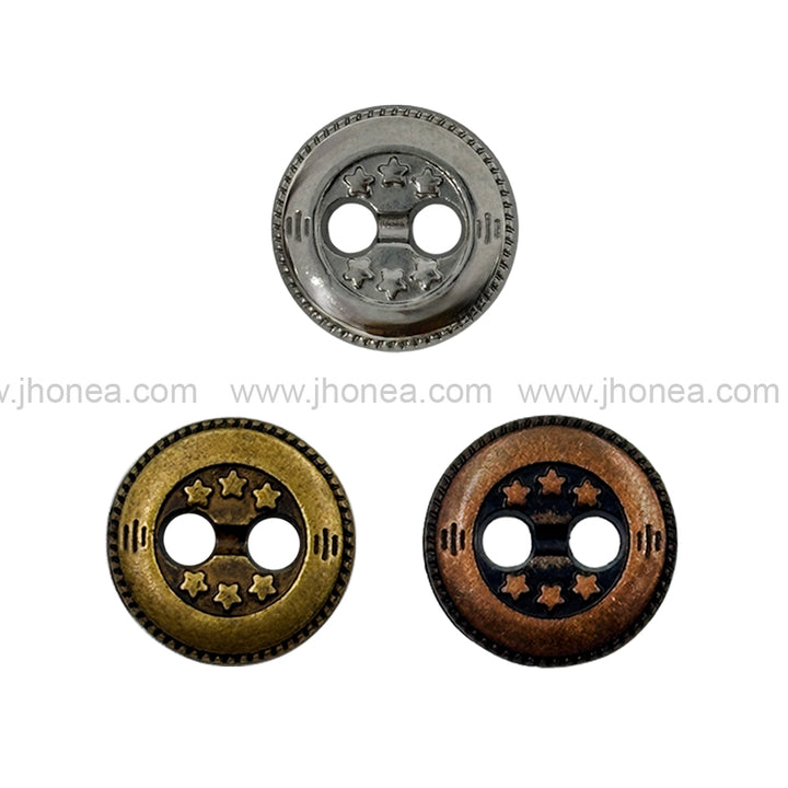 Premium Round Shape Stars Engraved 2-Hole Metal Buttons