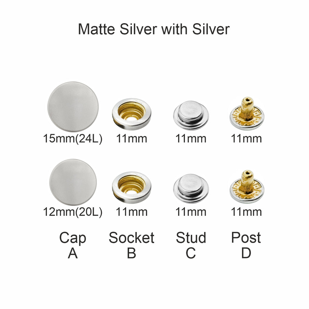 Matte Silver 4-Part Press Snap Buttons Fasteners Set for Garments/Leather Accessories