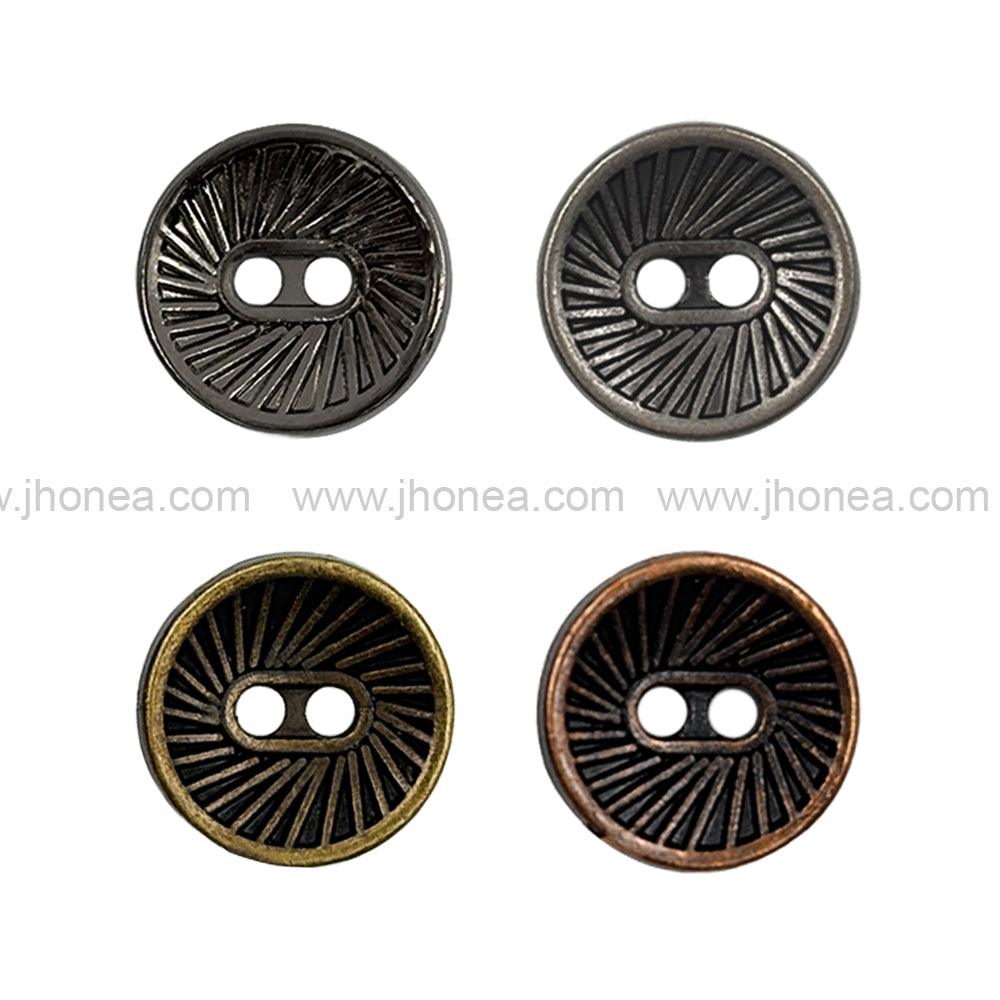 Attractive Round Metal Button with Line Texture and 2-Hole Hollow Design