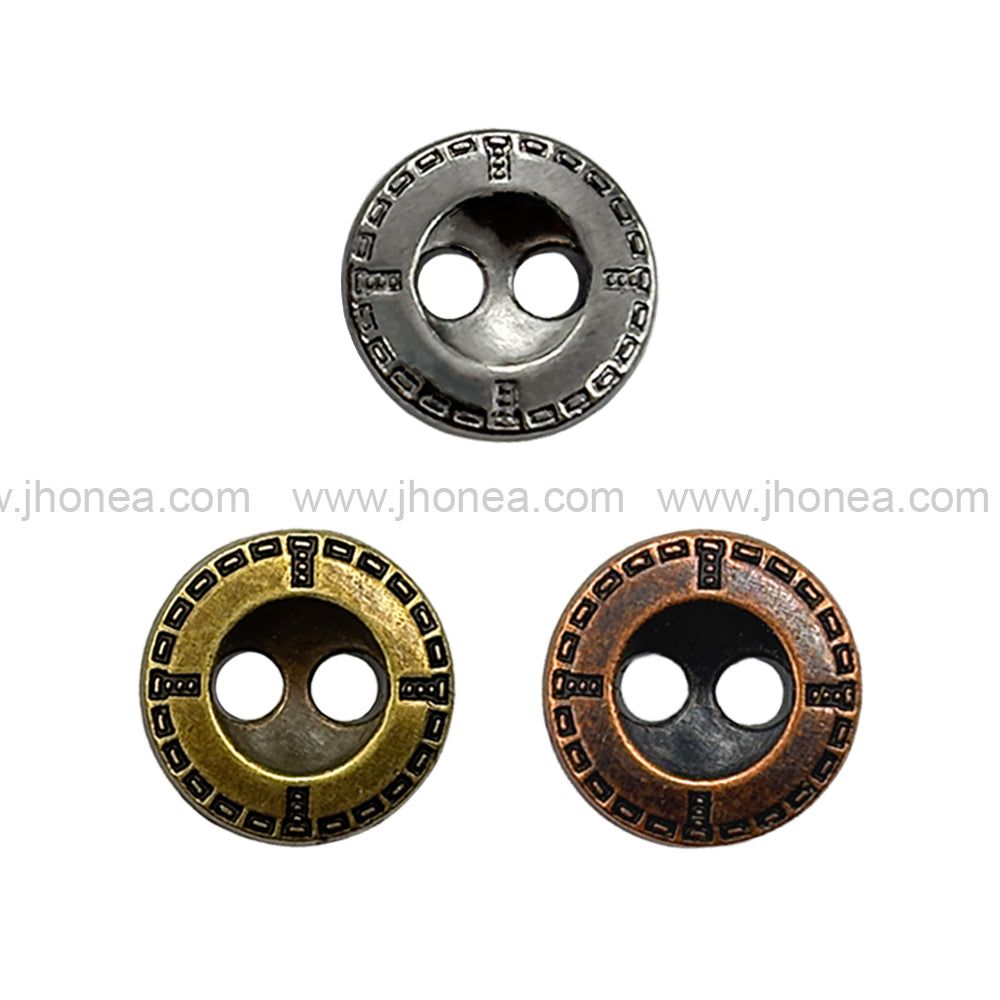 Engraved Rim 2-Hole Round Shape Shirt/Kurta Metal Buttons