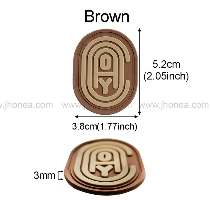 Embossed Letter Design Brown Silicone Patch for Clothing & Bags