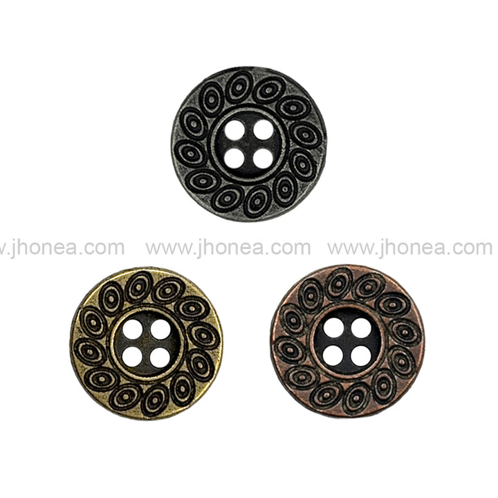 Beautiful Eye-Catching Engraved Design 4-Hole Metal Buttons