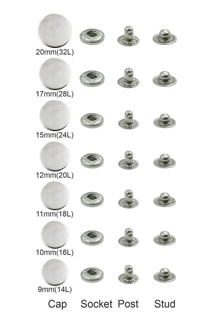 Standard Quality Assorted Metal Snap Buttons 4-Part Snap Fastener Sets