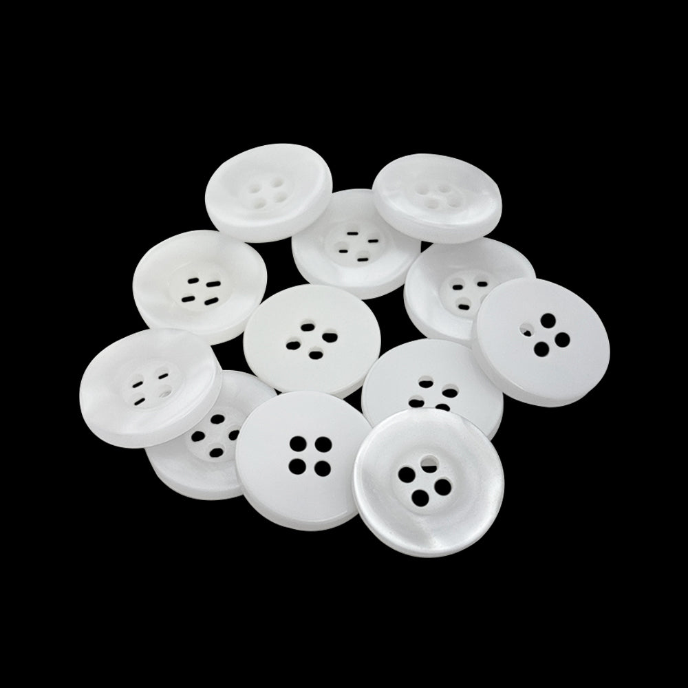 Glossy 15mm (24L) Pearlescent White 4-Hole Polyester Button