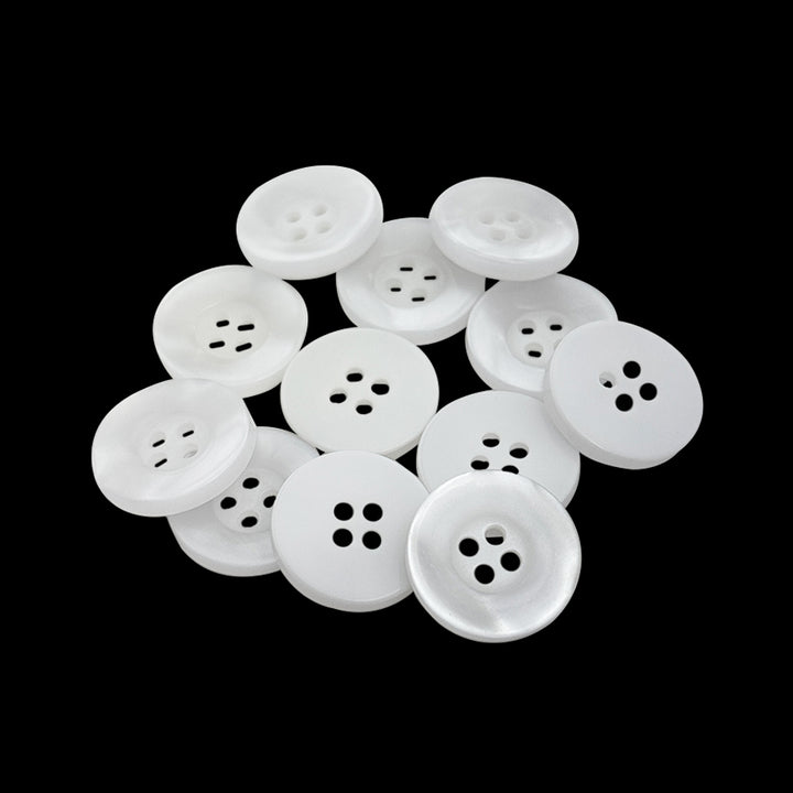 Glossy 15mm (24L) Pearlescent White 4-Hole Polyester Button