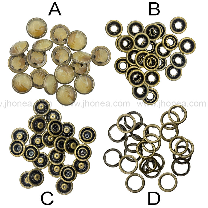 Decorative Antique Brass Finish Prong Snap Button for Garments & Bags