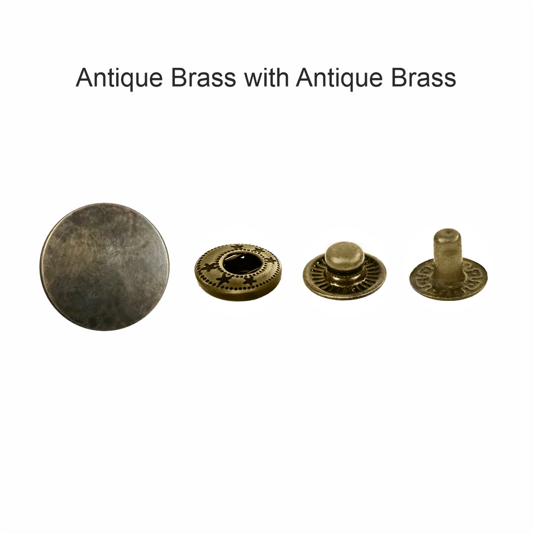 Standard-Quality Antique Brass 4-Part Metal Snap Buttons for Leather, Jackets, DIY