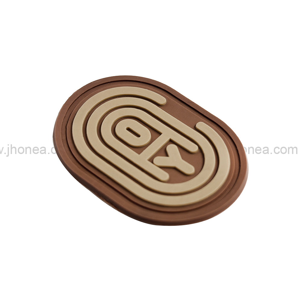 Embossed Letter Design Brown Silicone Patch for Clothing & Bags