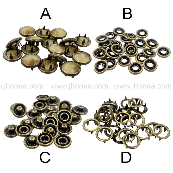 Decorative Antique Brass Finish Prong Snap Button for Garments & Bags