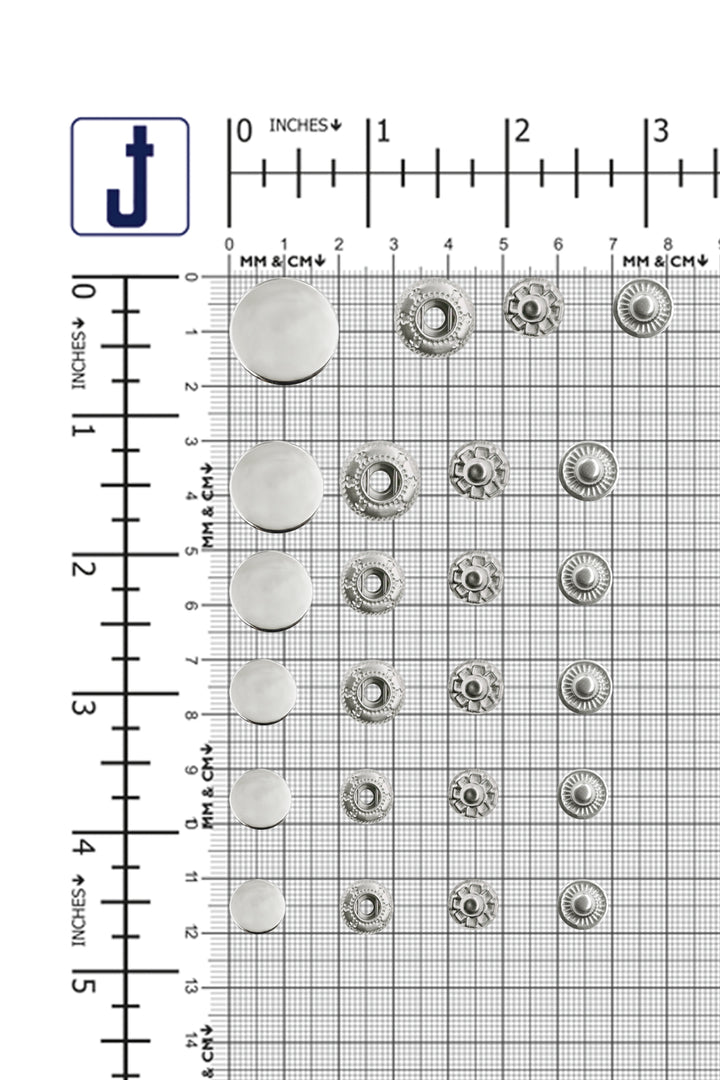 Standard-Quality Shiny Silver 4-Part Metal Snap Buttons for Leather, Jackets, DIY