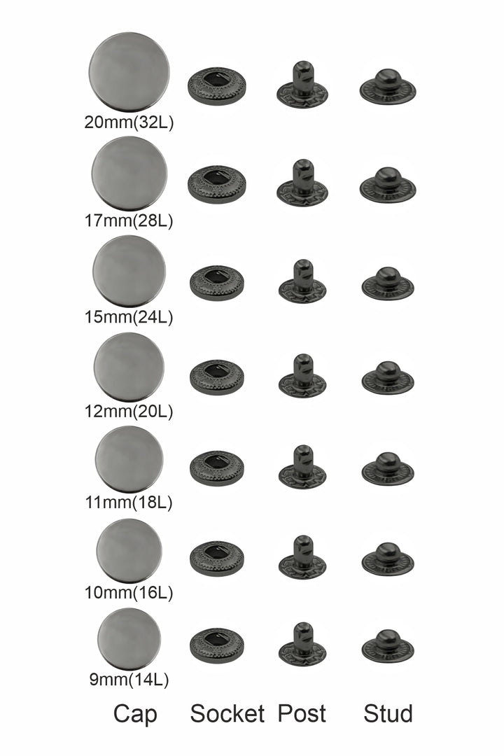 Standard Quality Assorted Metal Snap Buttons 4-Part Snap Fastener Sets