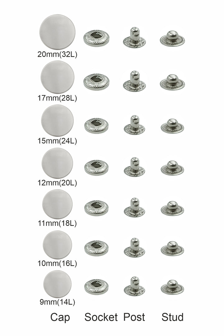 Standard Quality Assorted Metal Snap Buttons 4-Part Snap Fastener Sets