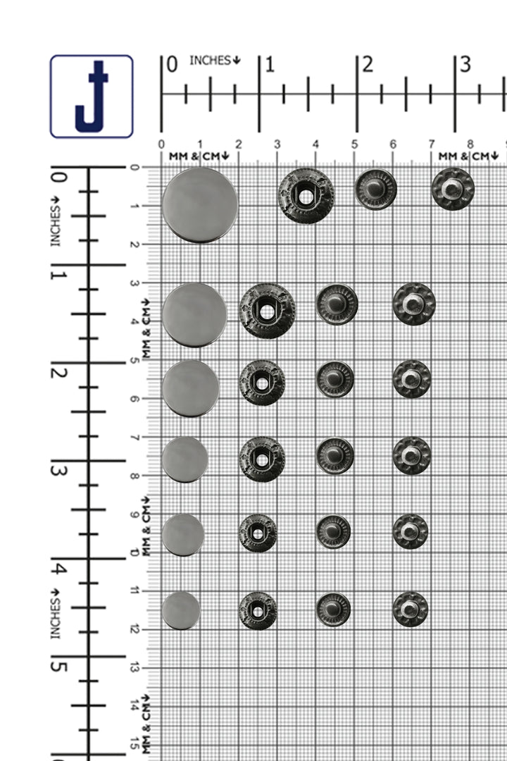 Standard-Quality Gunmetal 4-Part Metal Snap Buttons for Leather, Jackets, DIY