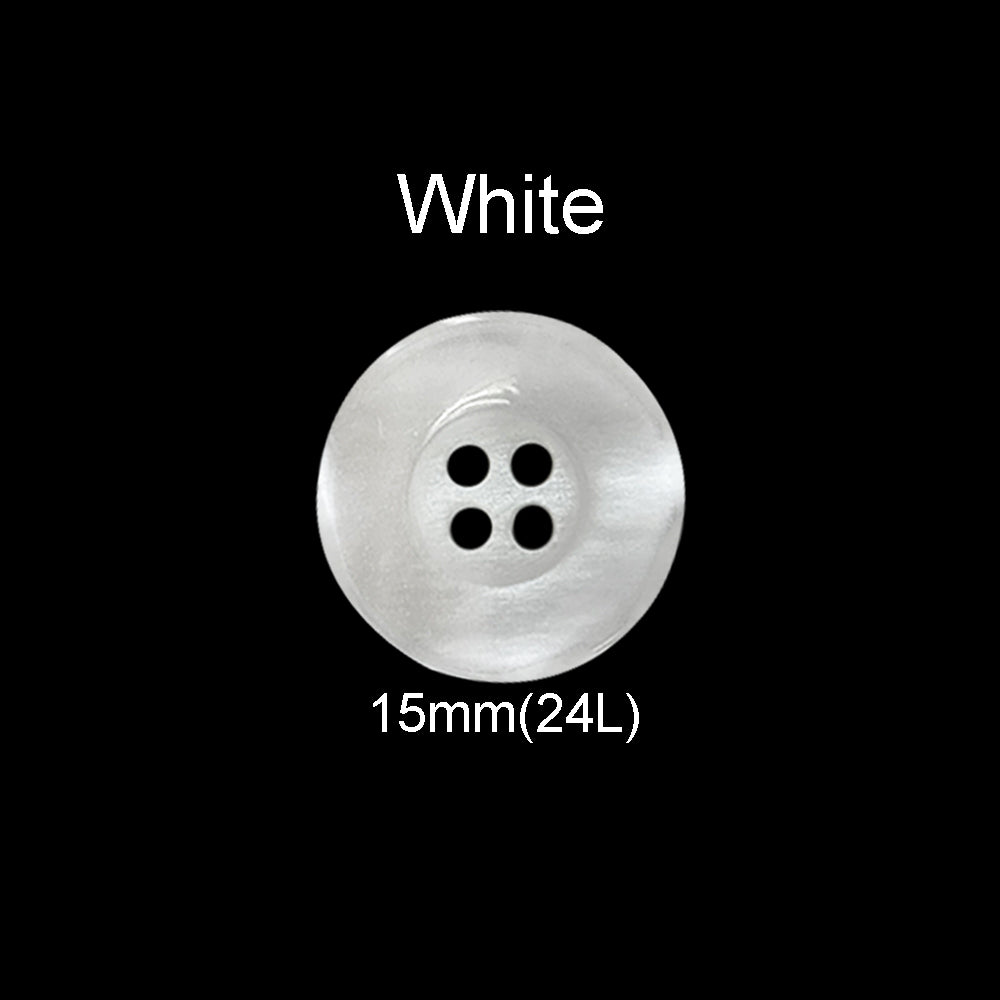 Glossy 15mm (24L) Pearlescent White 4-Hole Polyester Button