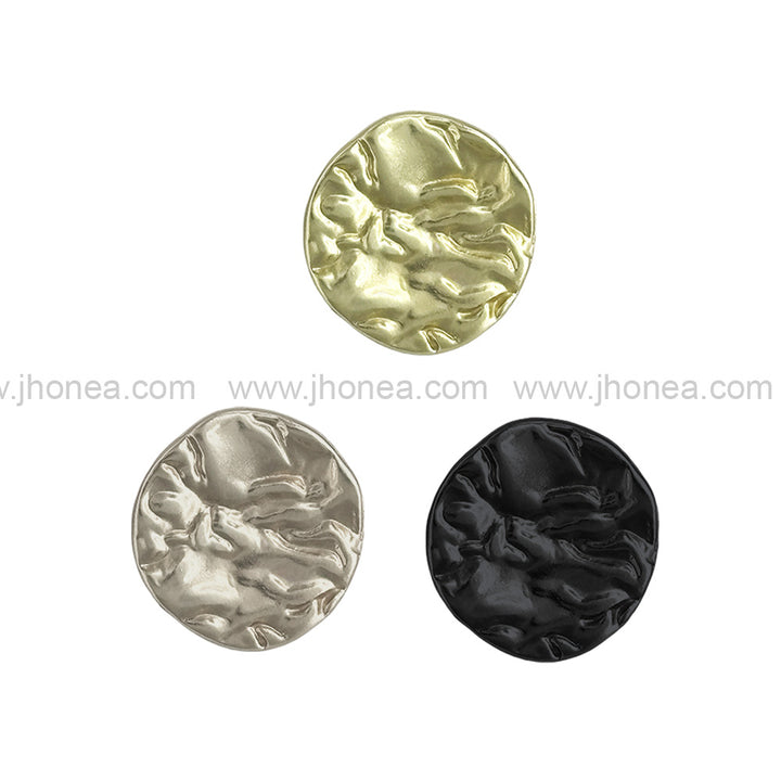 Round Shape Textured 10mm(16L) Classic Metal Shank Button. Matte Gold, Matte Silver, Matte Black