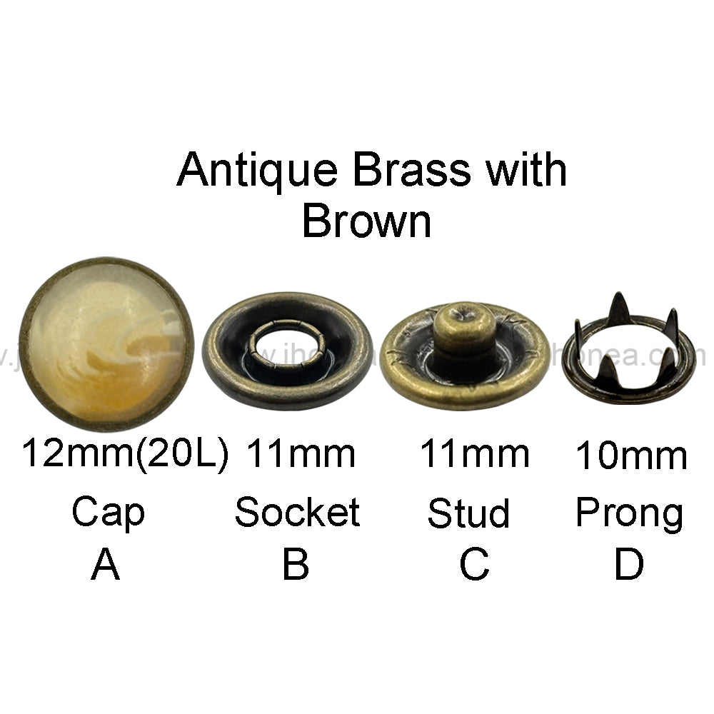 Decorative Antique Brass Finish Prong Snap Button for Garments & Bags