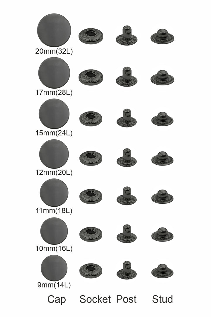 Standard Quality Assorted Metal Snap Buttons 4-Part Snap Fastener Sets