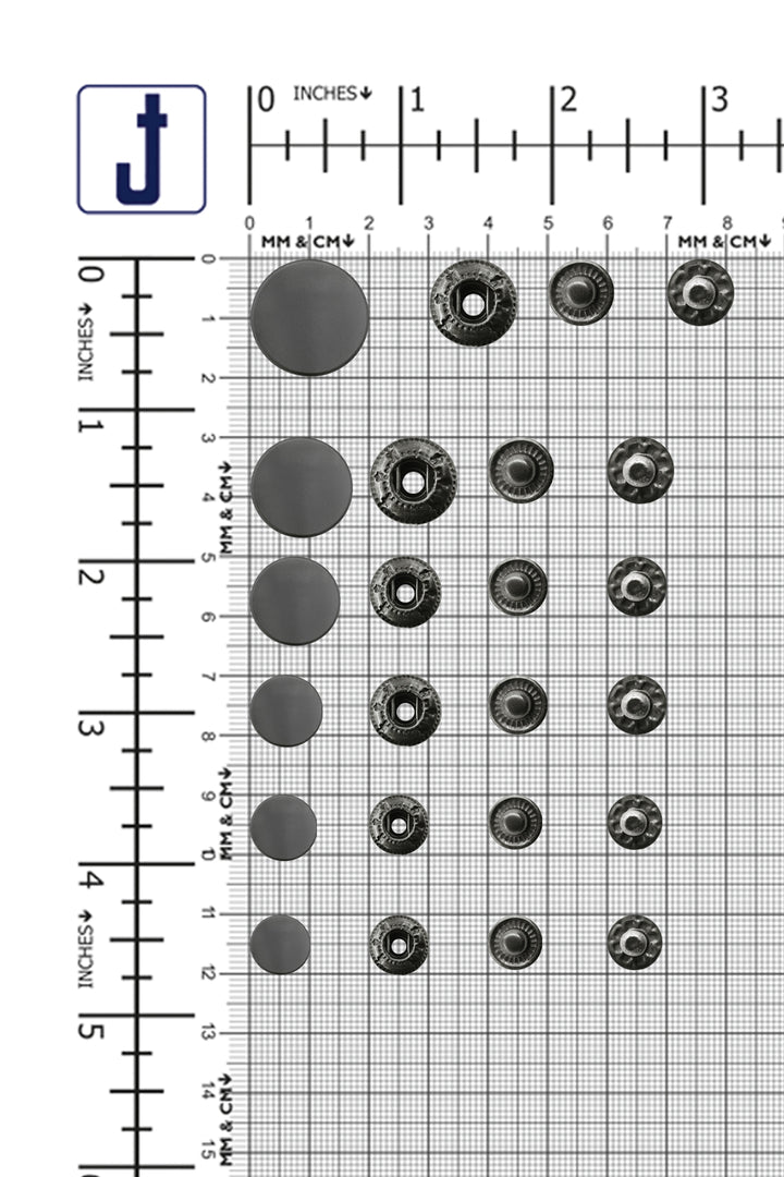 Standard-Quality Matte Dark Grey 4-Part Metal Snap Buttons for Leather, Jackets, DIY