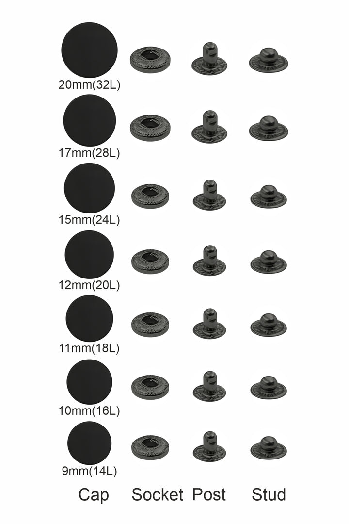 Standard Quality Assorted Metal Snap Buttons 4-Part Snap Fastener Sets