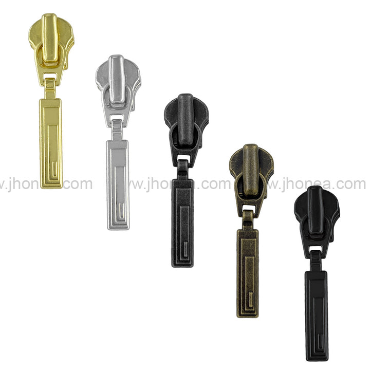 YKK #3 Premium Quality Fancy Metal Zipper Slider Puller available in Gold, Silver, Black Nickel (Gunmetal), Antique Brass & Matte Black finishes