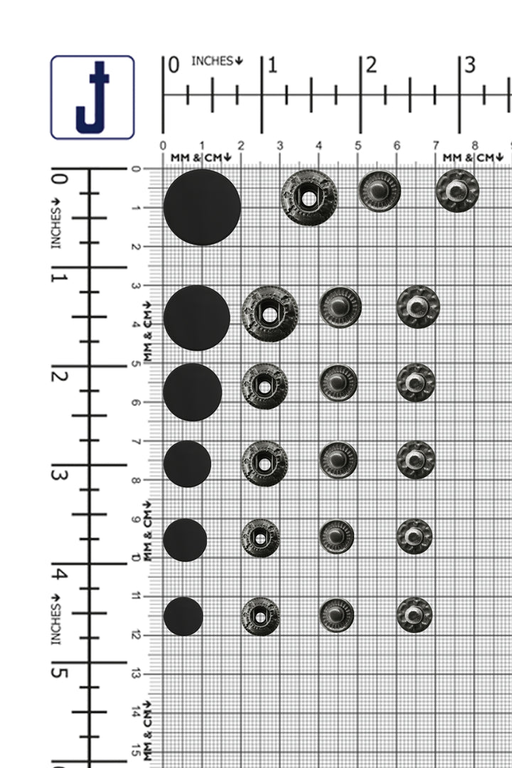 Standard-Quality Matte Black 4-Part Metal Snap Buttons for Leather, Jackets, DIY