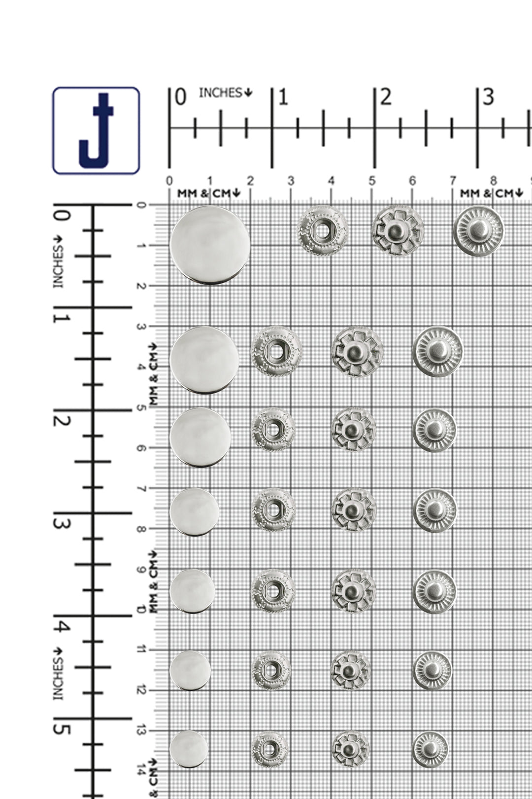 Standard Quality Assorted Metal Snap Buttons 4-Part Snap Fastener Sets